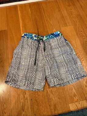 Maaji Navy Geometric Shorts with Blue Floral Waistband medium